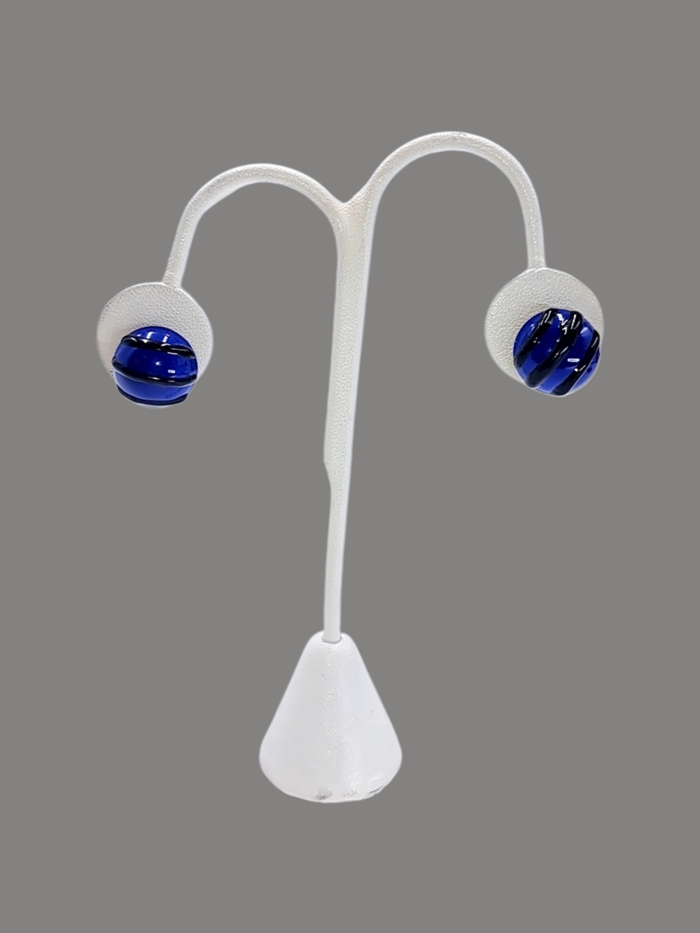 Royal Blue Pierced Earrings w/ Black Lines | 0.5"